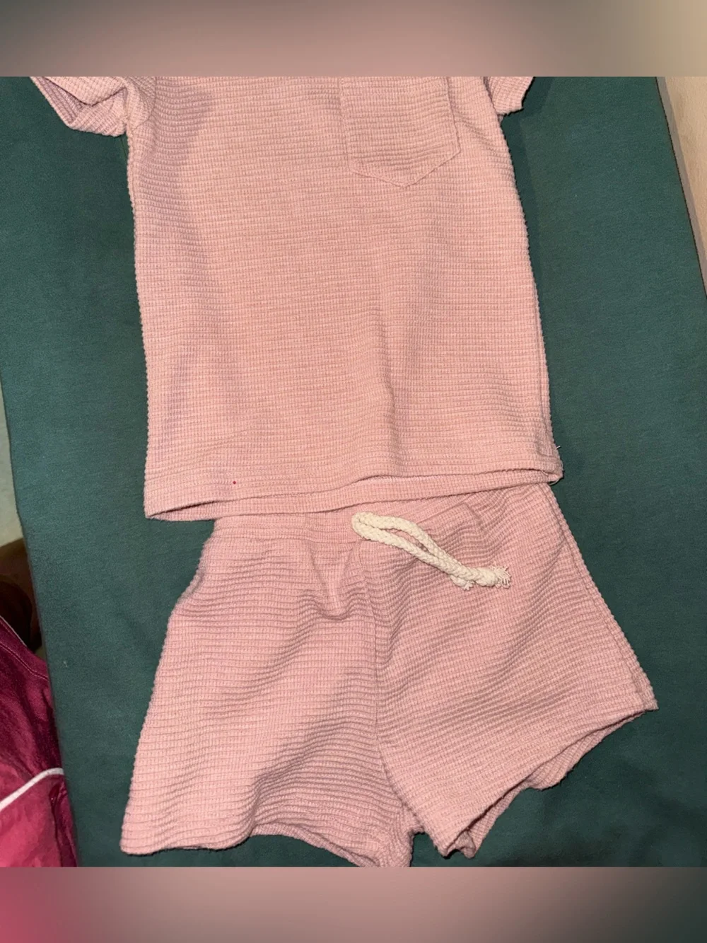 Kids Pink Knit Drawstring Set
